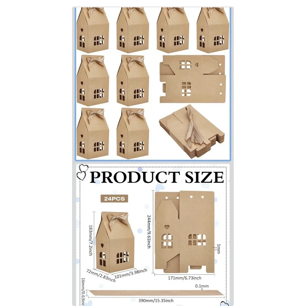 28 House Shaped Gift Favor Box Paper Candy Box Cardboard Ribbon 3.9x 2.8x‎ 7.2